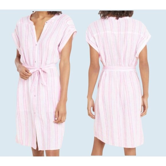SPLENDID Wailea Hibiscus Pastel Stripe Linen Blend Full Button Dress Sz M NEW NW - Picture 1 of 8
